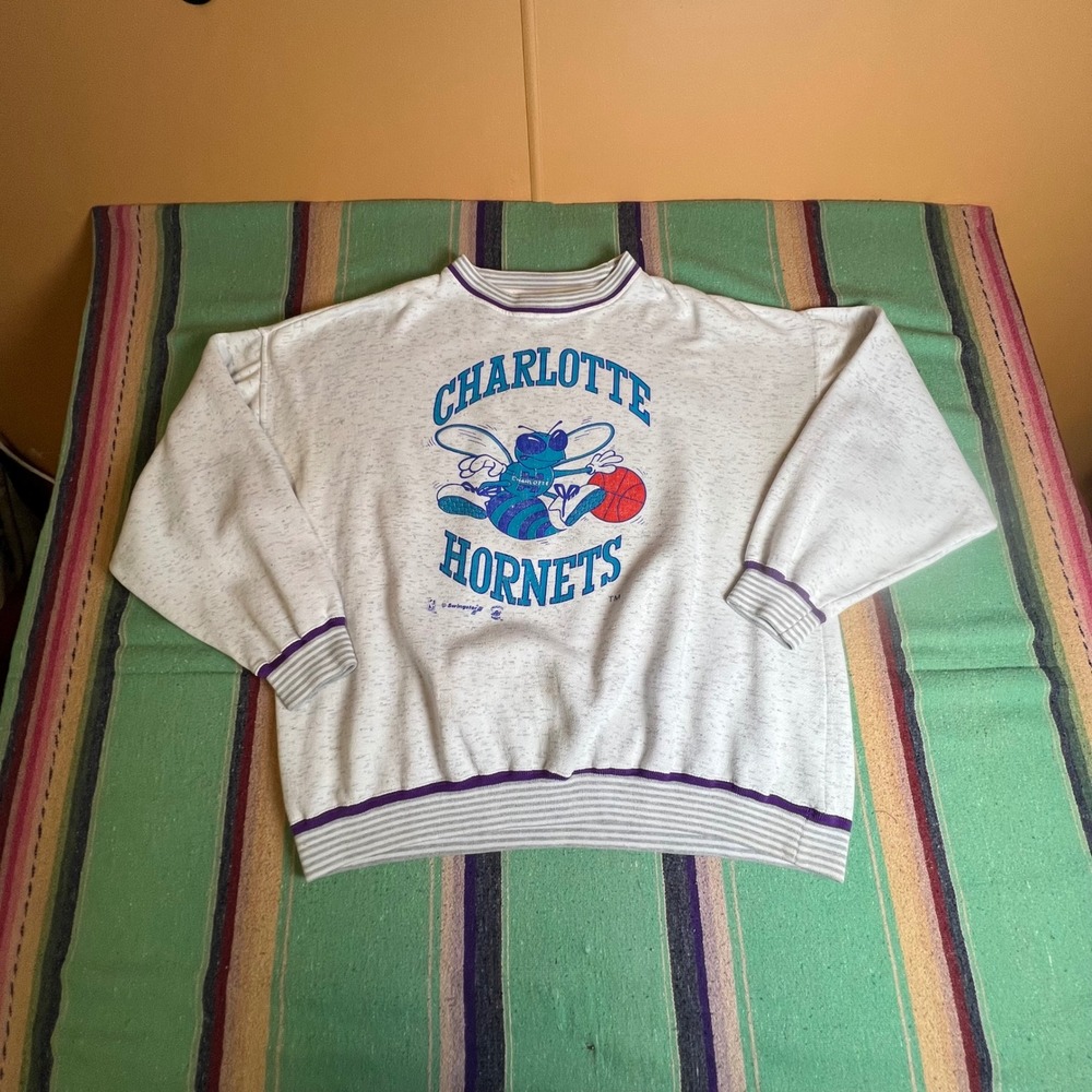 Charlotte Hornets Sweatshirt Mens XL Gray Vintage 90s NBA Basketball Swingster